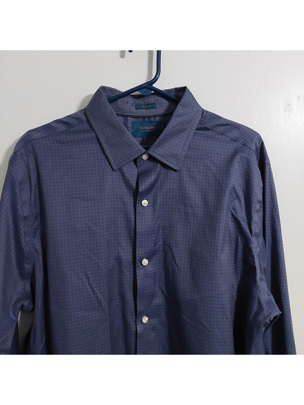 Fairlane Non-Iron Stretch Men's Dress Shirt - Regular Fit, Blue Check